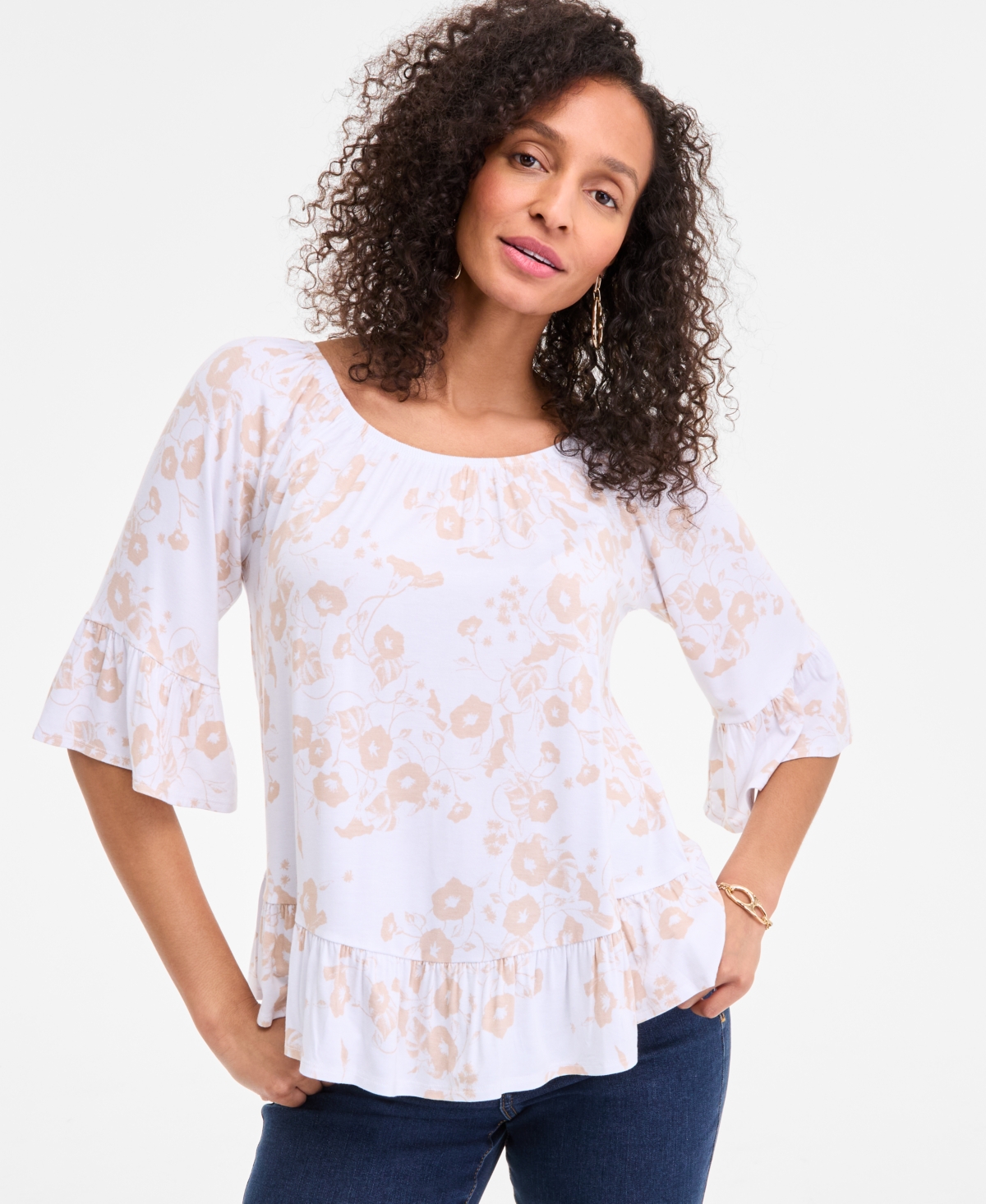 Style & Co Women's Floral-print Flared-sleeve Top, Exclusively At Macy's