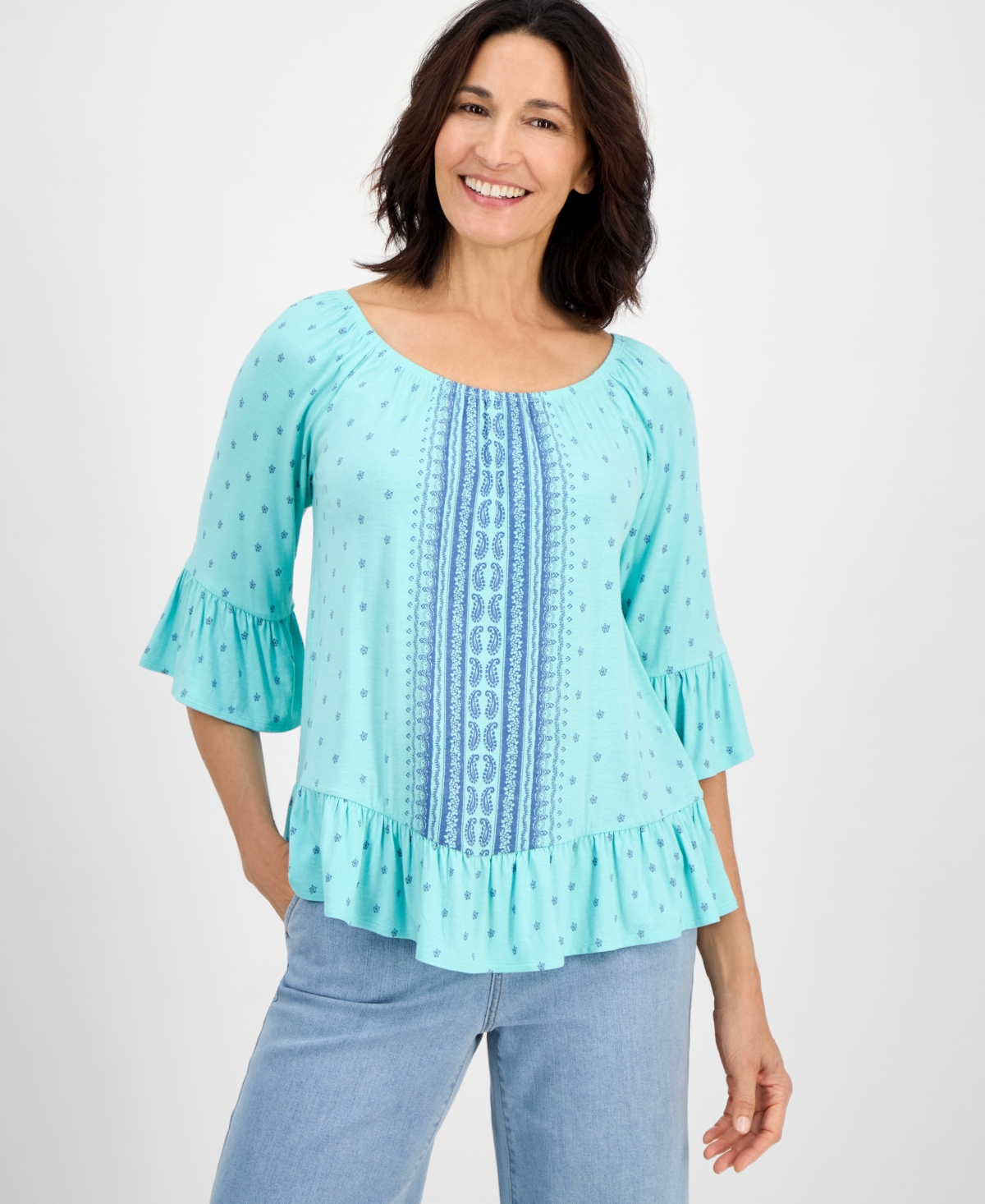 Style & Co Petite Racing Paisley Convertible Top, Exclusively At Macy's In Blue