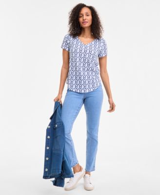 売れ筋商品|||スタイルアンドコー カットソー トップス レディース Petite Dyed Geo Perfect V-Neck Tee, Exclusively at Macy's Industrial Blue Combo Style & Co Petite Dyed Geo Perfect V-Neck Tee, Exclusively