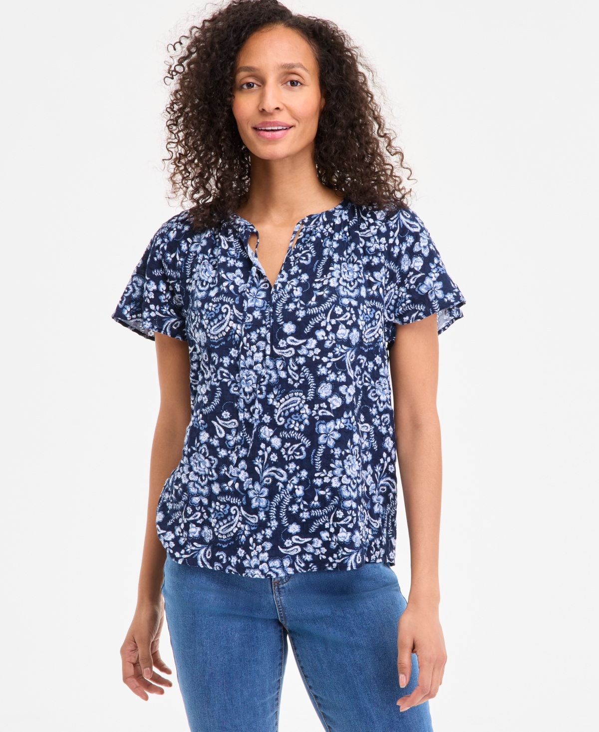 Style & Co Women's Paisley-print Flutter-sleeve Top, Exclusively At Macy's