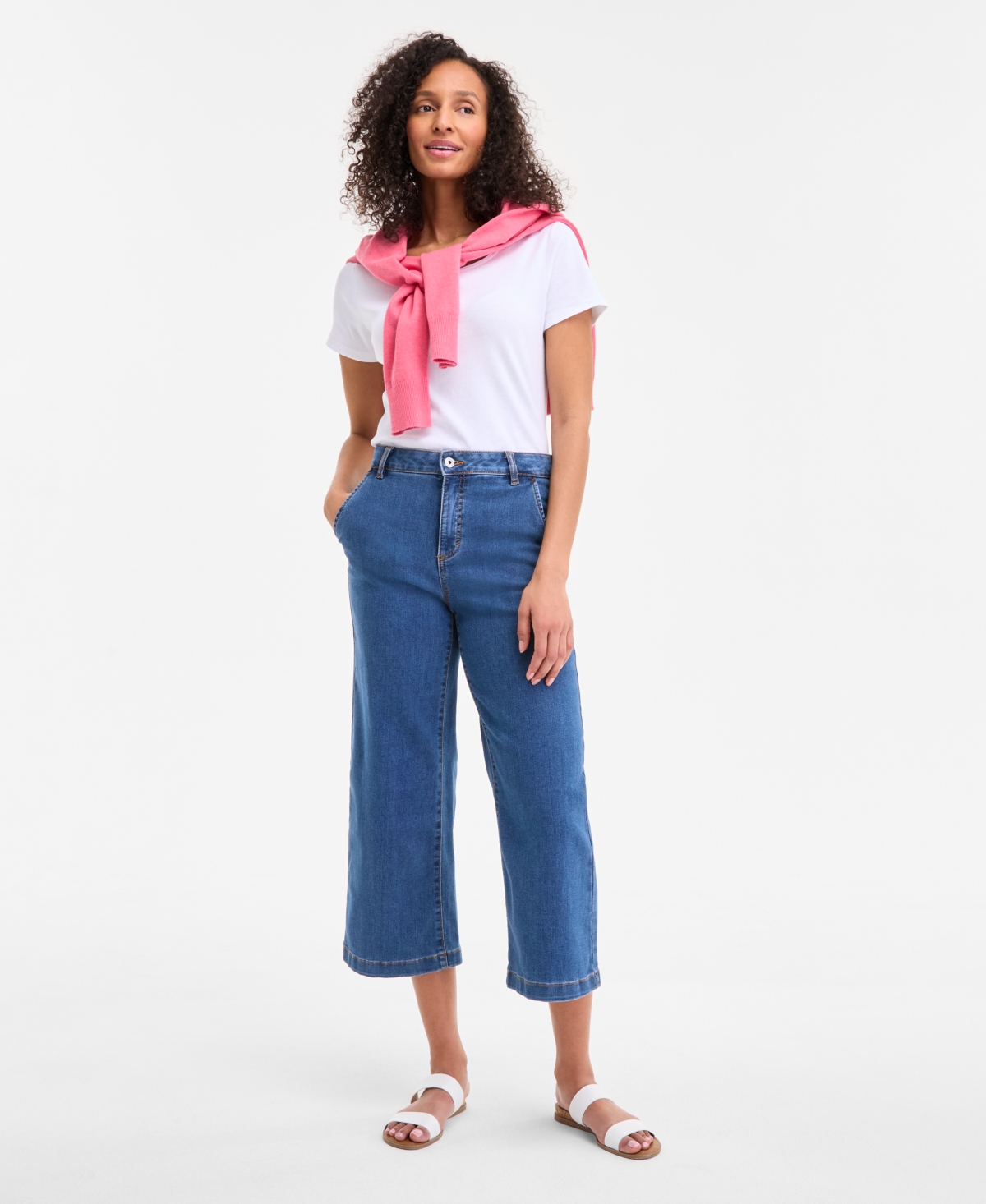 Petite High-Rise Cropped Wide-Leg Jeans, Exclusively at Macy's - Light Wash