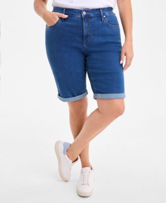 Plus Size Mid-Rise Roll-Cuff Bermuda Denim Shorts, Exclusively at Macy's 