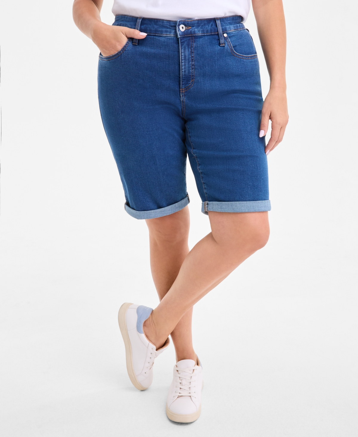 Style & Co Plus Size Mid-rise Roll-cuff Bermuda Denim Shorts, Exclusively At Macy's