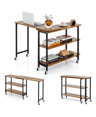 360° Rotatable Sofa Side Table L-shaped Laptop Desk Snack Table withShelf Patented