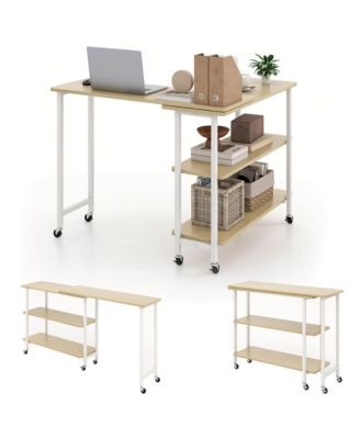 360° Rotatable Sofa Side Table L-shaped Laptop Desk Snack Table withShelf Patented