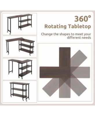 360° Rotatable Sofa Side Table L-shaped Laptop Desk Snack Table withShelf Patented