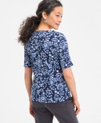 Style & Co Petite Printed Elbow-Sleeve Knit Top, Exclusively