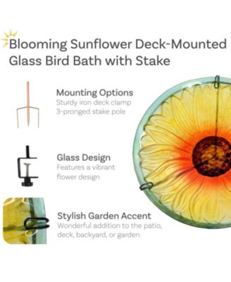 Deck-Mounted/Staked Glass Bird Bath - 10.5” Diameter