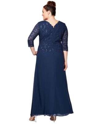 Plus Sequined Scalloped Edge Lace Top Gown