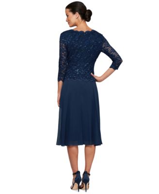 Sequined Lace Contrast Midi Dress
