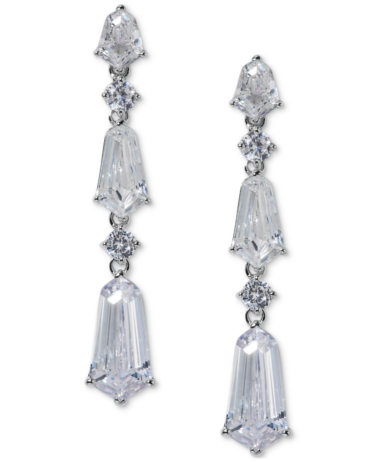 Eliot Danori Silver-tone Cubic Zirconia Linear Drop Earrings, Exclusively At Macy's In Silver