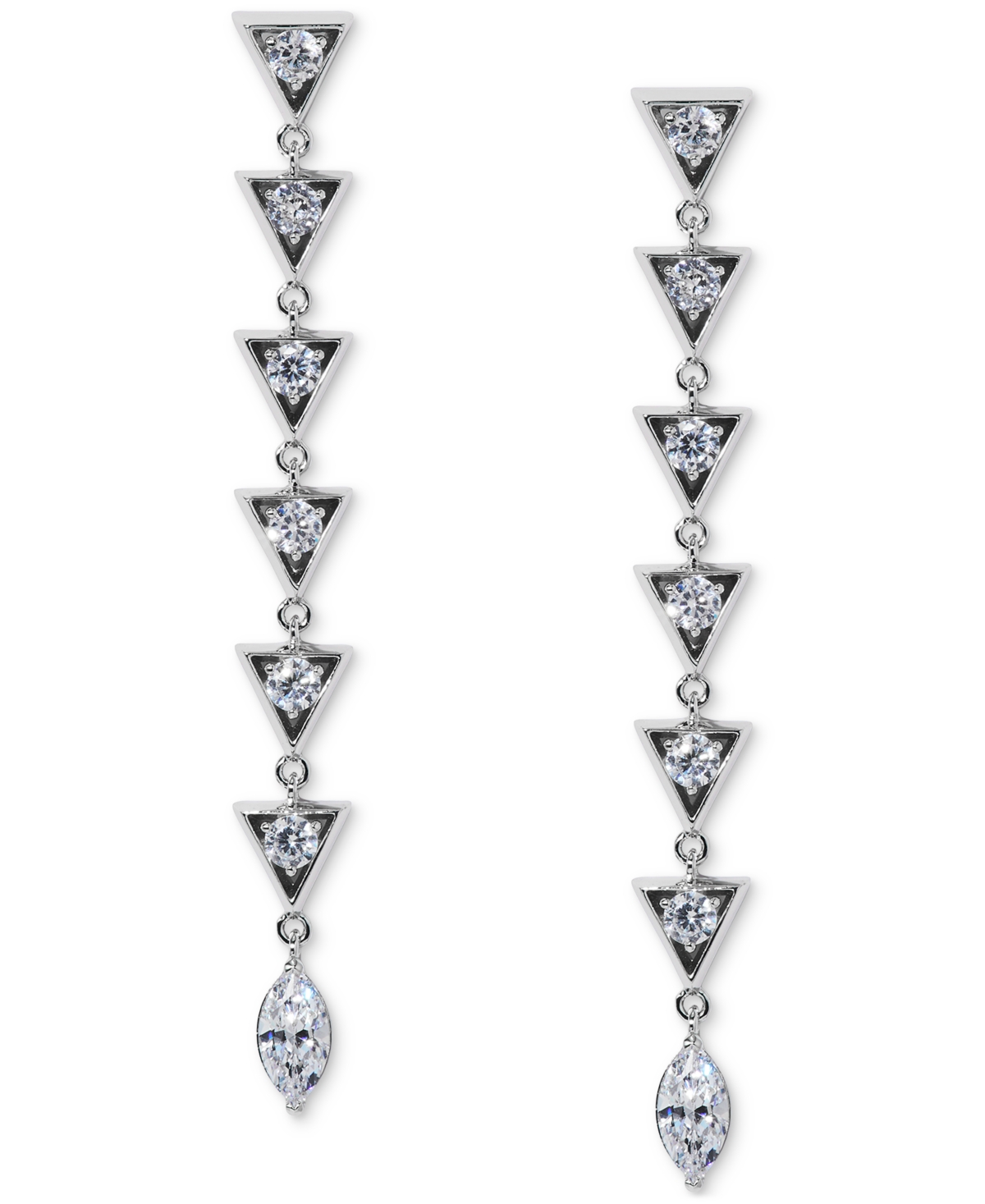 Eliot Danori Silver-tone Cubic Zirconia Triangle Linear Drop Earrings, Exclusively At Macy's In Silver