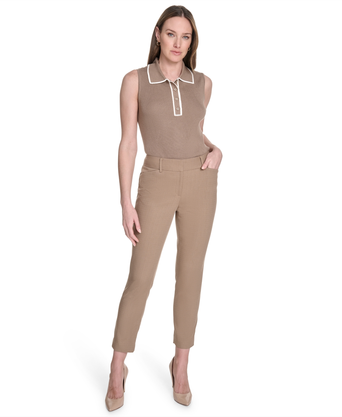 Tommy Hilfiger Women's Solid Mid-rise Slim-fit Ankle Pants In Brown