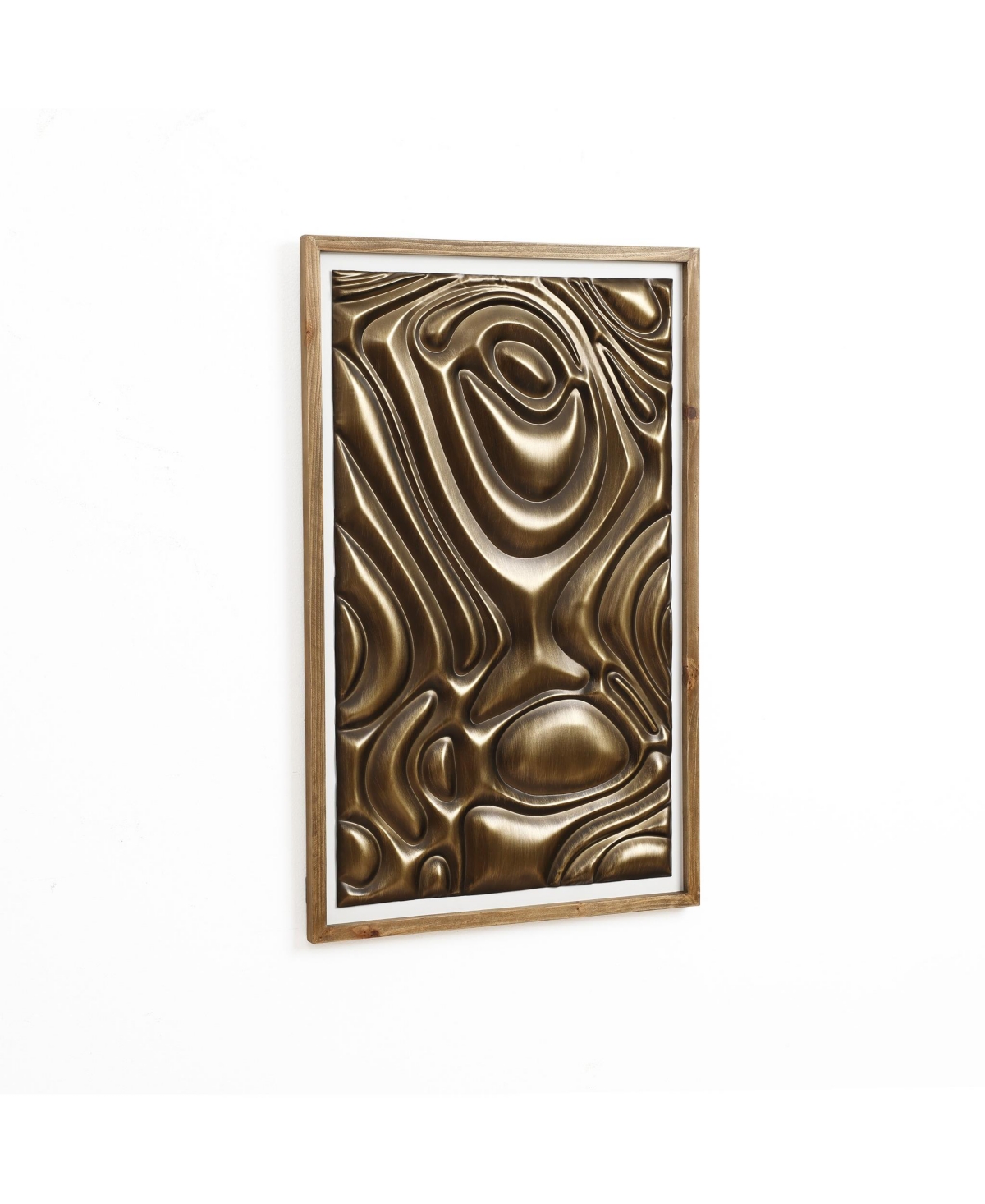 Luxenhome Gold Metal Abstract Wood Framed 20"w X 32" H Wall Decor In Gold And Natural And Black