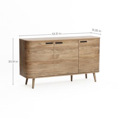 Natural Oak Manufactured Wood 3-Door 53.3-Inch Wide Buffet Cabinet