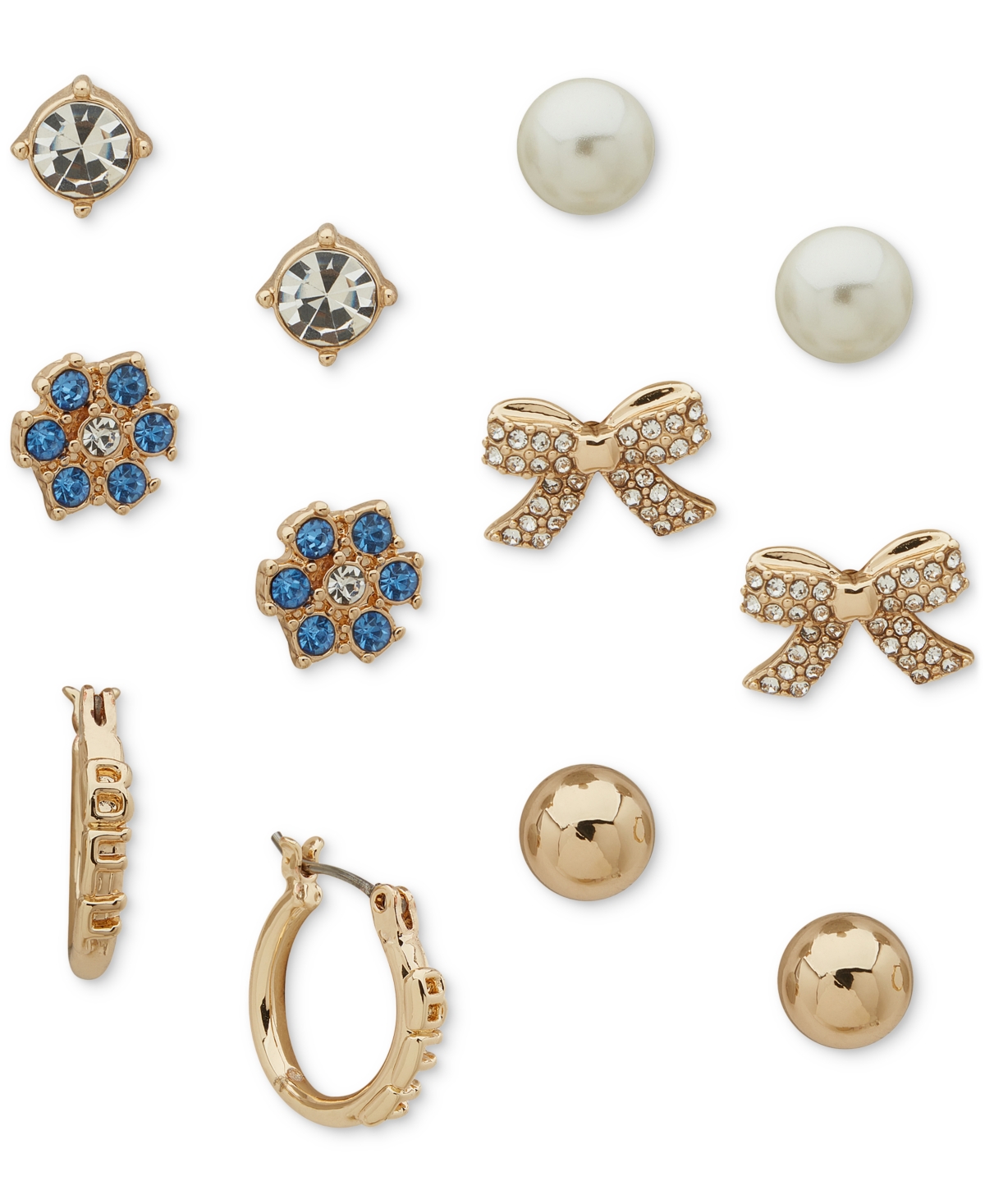 Gold-Tone 6-Pc. Set Mixed Stone Stud & Hoop Earrings - Multi