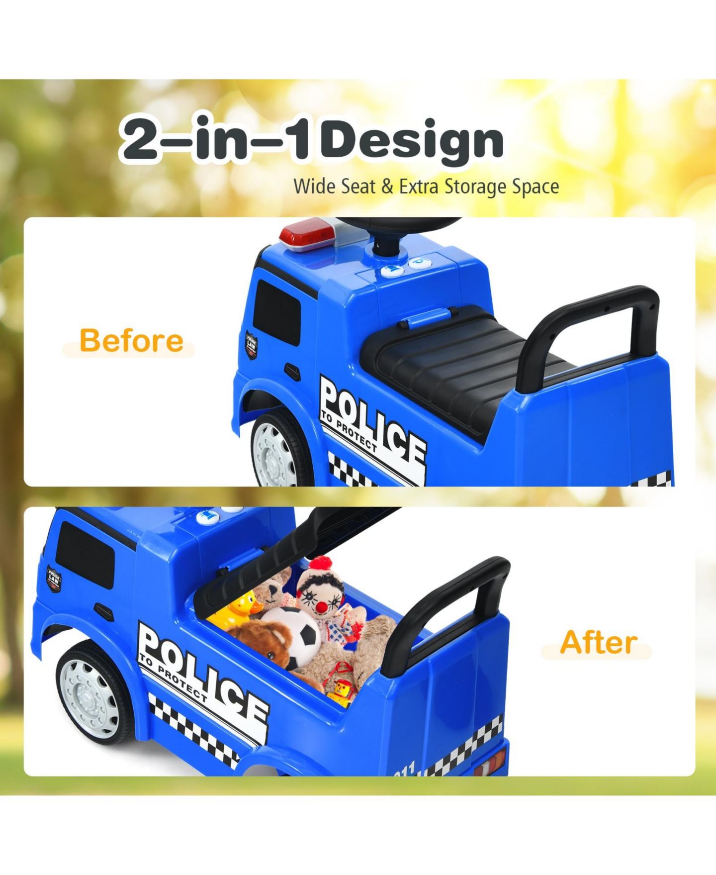 Детская игрушка HONGGE Mercedes-Benz Licensed Ride-On Push Police Car with Horn and Siren Sounds, Ages 12-36 Months, цвет: Синий — фото 3