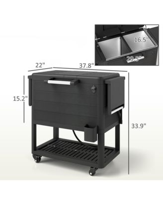Patio Cooler Cart 104 Quart Rolling Ice Chest with Shelves,