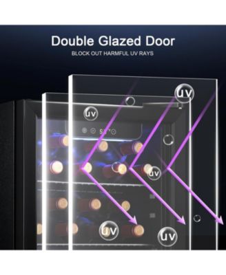 1.7 Cu.Ft. Wine & Beverage Fridge – Holds 16 Bottles & 68 Cans, Digital Temp Control, Blue LED, Glass Door, Freestanding for Home/Bar