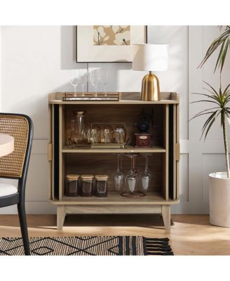 Mid-Century Modern Tambour-Style 2-Door 31.5-Inch Wide Cabinet with Tray Top, Oak