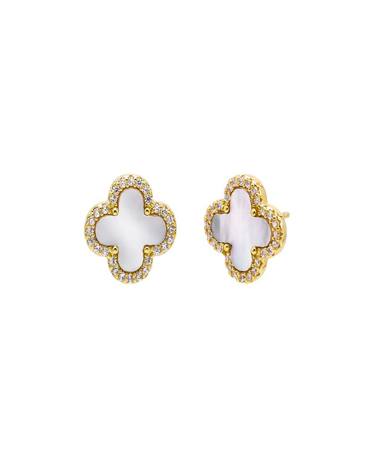 Pave Outlined Four Leaf Clover Stud Earrings - Green