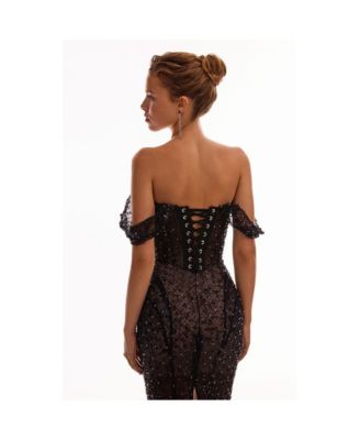 Women's Striking black sequined fitted maxi dress