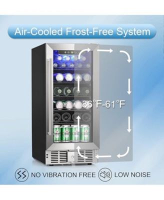 15" Beverage Refrigerator Cooler, 2.9 Cu.Ft Wine Fridge with Lock, Glass Door, Low Noise, Stainless Handle for Home, Office, Bar