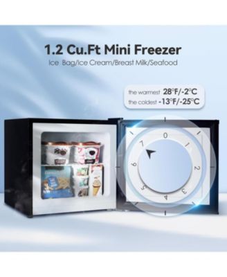 Mini Freezer, 1.2 Cu. Ft Small Upright Freezer with Handle, Removable Shelves, 7-Level Adjustable Thermostat, Low Noise Freezer