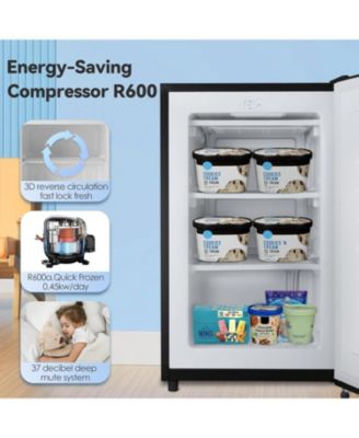 Compact Upright Freezer 2.3 Cu Ft with Handle, Removable Shelves and Adjustable Thermostat for Home or Office