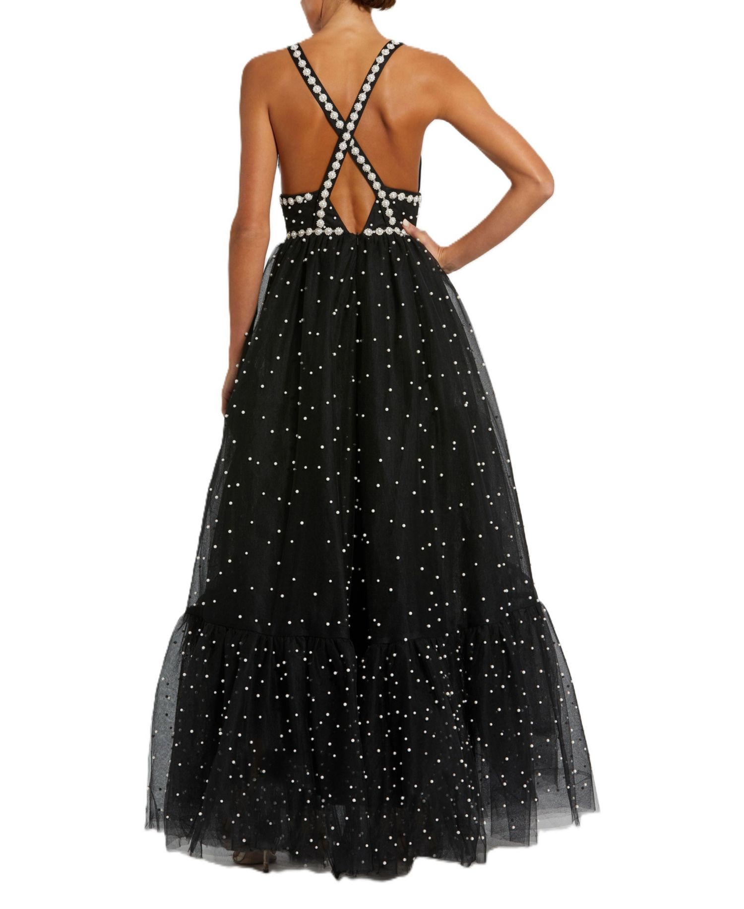 Women's Pearl Beaded High Low Gown