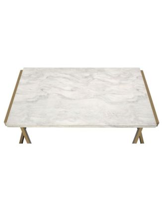 Faux Marble Coffee Table with Iron Sled Base – Elegant and Sturdy