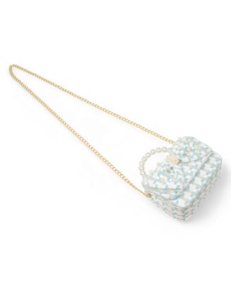 Girls Tweed Jumbo Pearl Bow Handbag, Pink