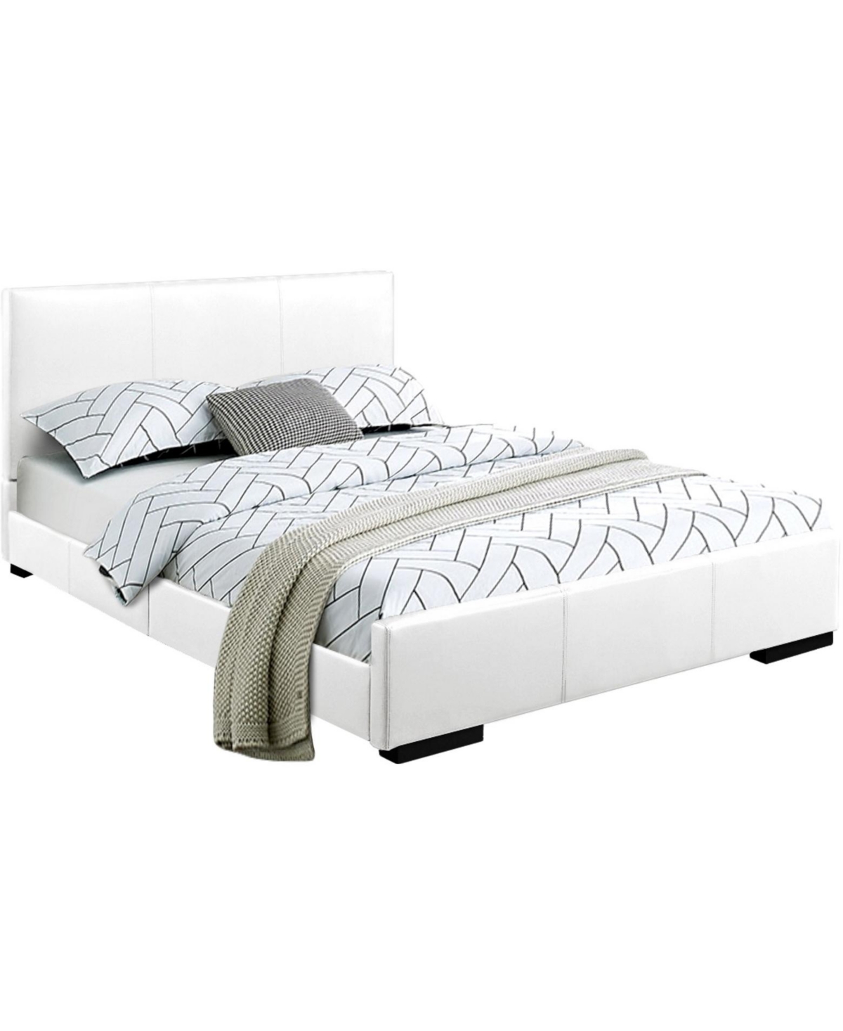 Solid Wood Upholstered Faux Leather Bed Frame with Padded Headboard