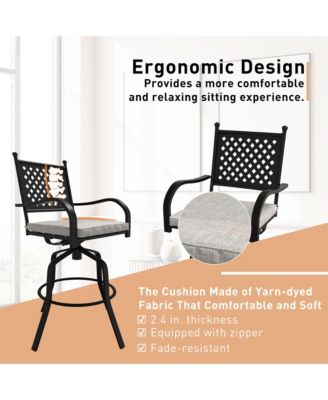 2-Piece Outdoor Swivel Chairs Aluminium Frame Patio Dining Chairs Bar Stool with Cushion Patio Swivel Stool
