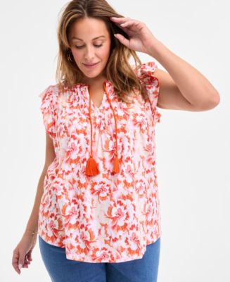 売れ筋商品|||スタイルアンドコー カットソー トップス レディース Plus Size Printed Ruffle Pintuck Top, Exclusively at Macy's Fiesta Yellow Combo Style & Co Plus Size Printed Ruffle Pintuck Top, Exclusively