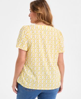Plus Size Printed Square-Neck Short-Sleeve Top, Exclusively at Macy's 
