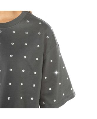 Women's Gray Wisconsin Badgers Go Time Rhinestone Crop T-Shirt