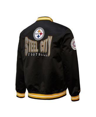 Men's Black Pittsburgh Steelers Double Down Satin Full-Snap Jacket