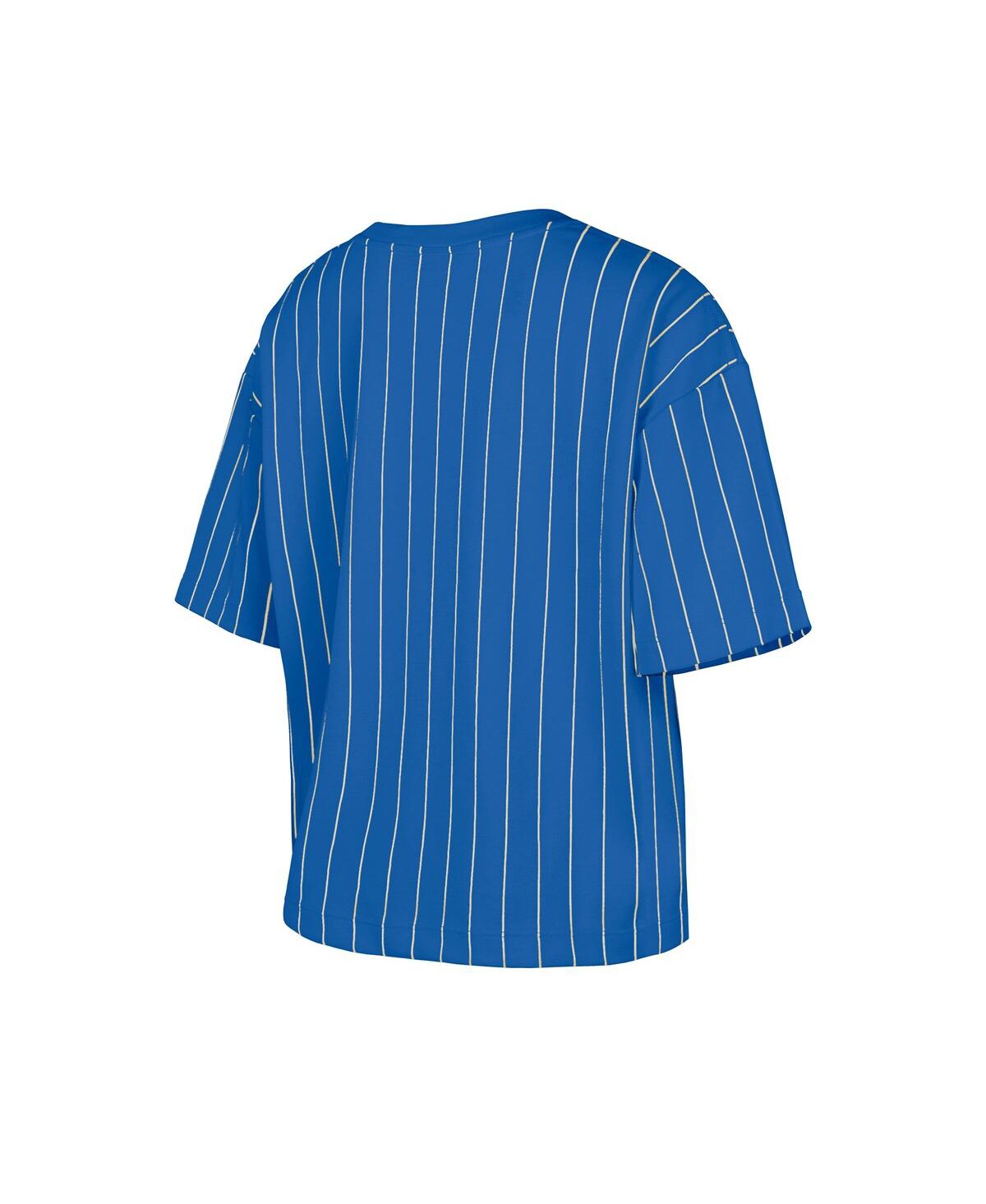 NEW ERA WOMEN'S ROYAL CHICAGO CUBS COOPERSTOWN COLLECTION MULTIPLIER PINSTRIPE CROPPED T-SHIRT 