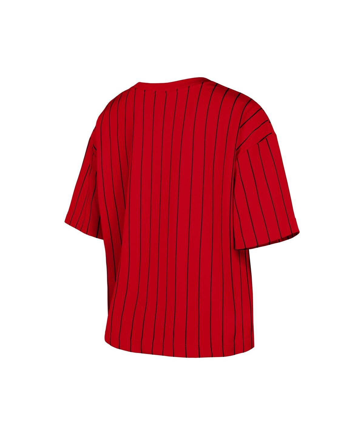 NEW ERA WOMEN'S RED CINCINNATI REDS CITY CONNECT MULTIPLIER PINSTRIPE CROPPED T-SHIRT 