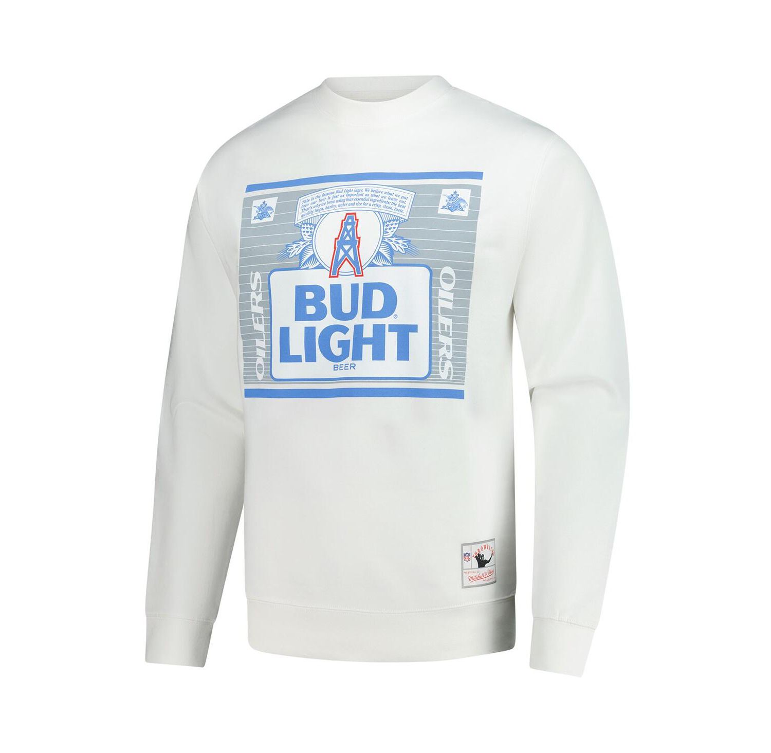 x Bud Men's Light White Houston Oilers The Crest Pullover Sweatshirt