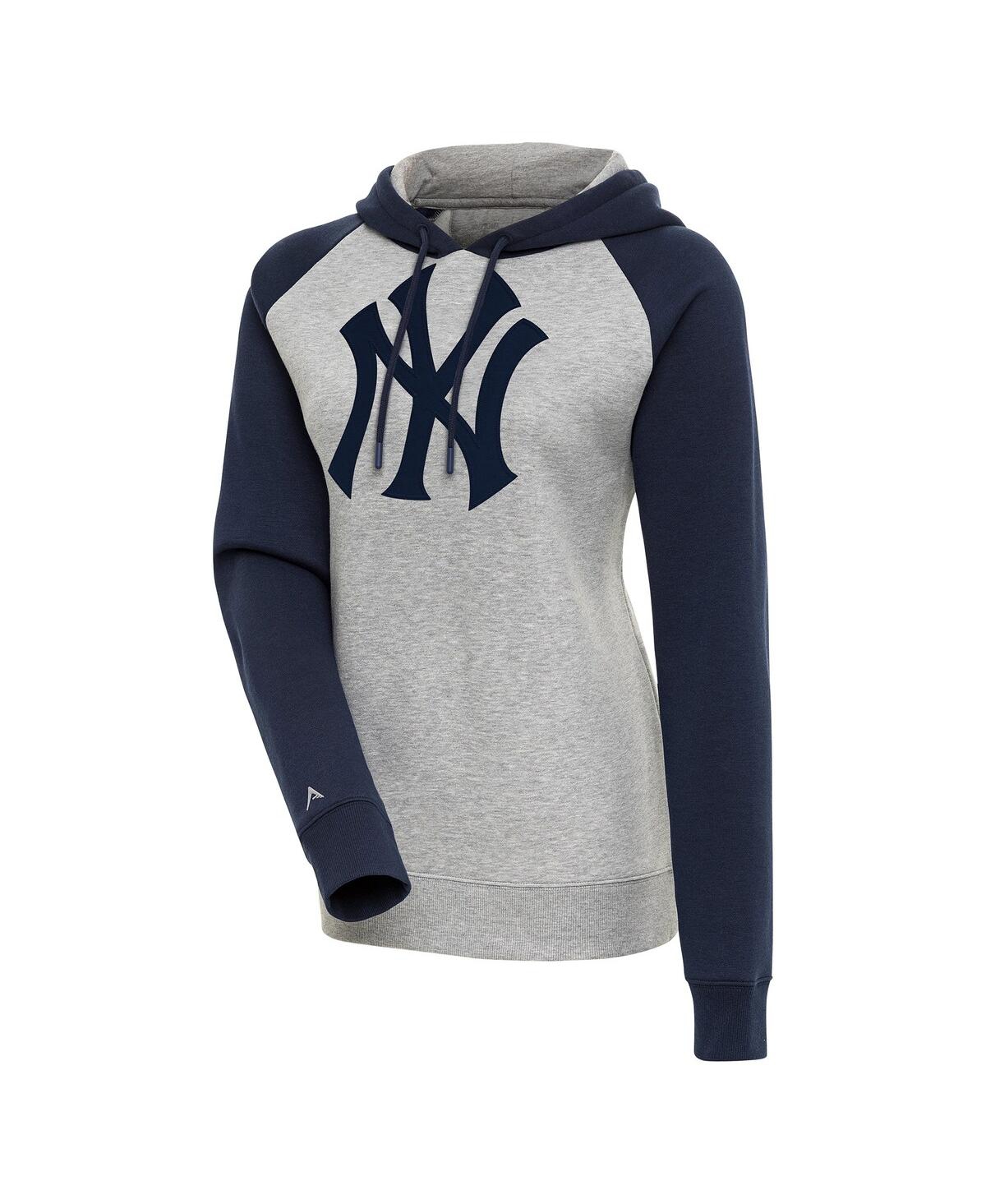 Women's Heather Gray/Navy New York Yankees Victory Raglan Sleeve Pullover Hoodie - Heather Gray, Navy
