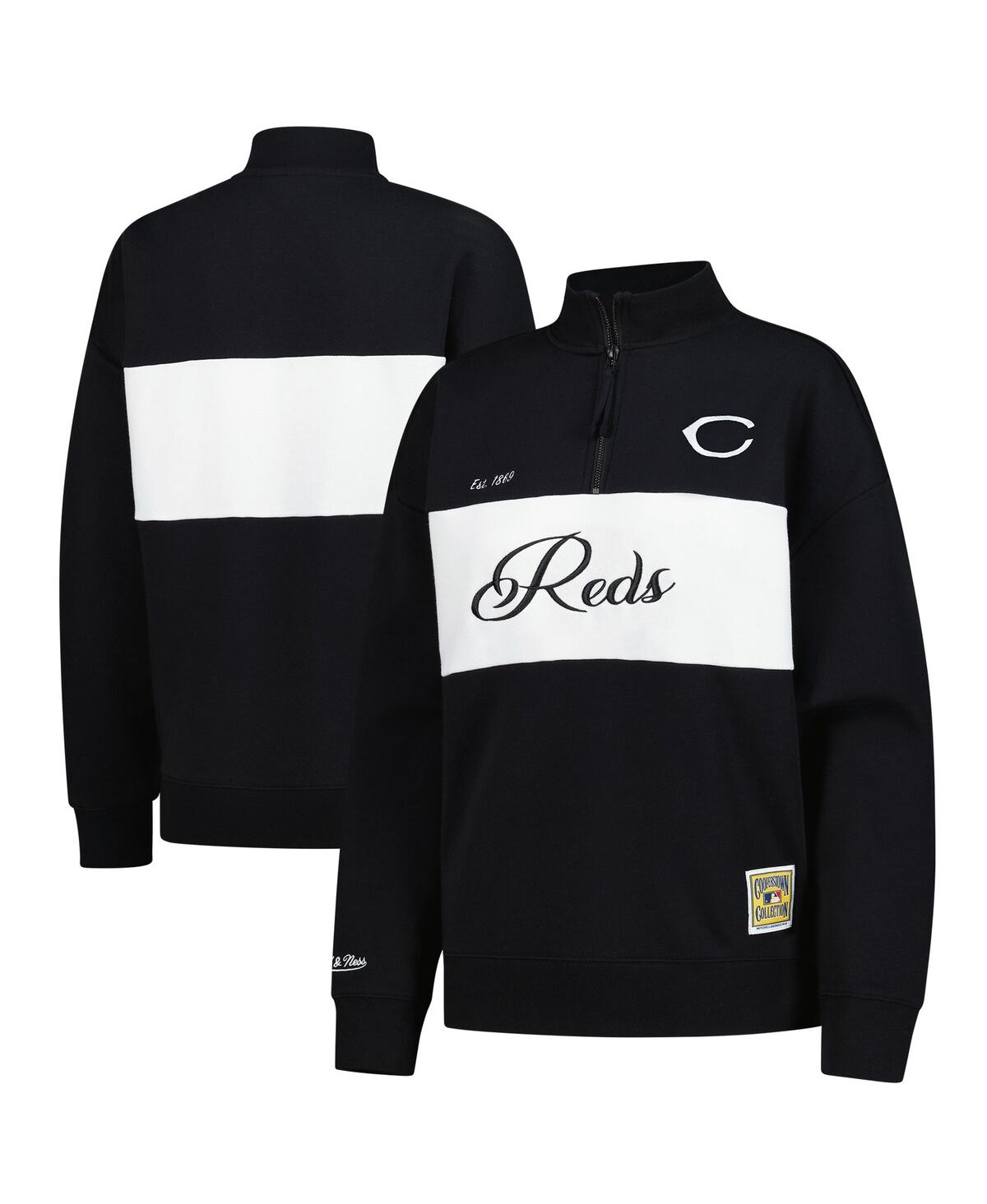 Mitchell & Ness Women's Black Cincinnati Reds Quarter-zip Pullover Top In Black