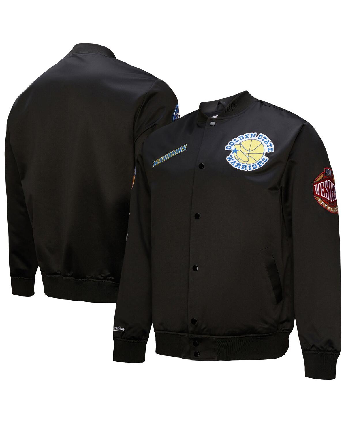 Mitchell & Ness Men's Black Golden State Warriors Blackout Collection Vintage Full-snap Satin Jacket In Black