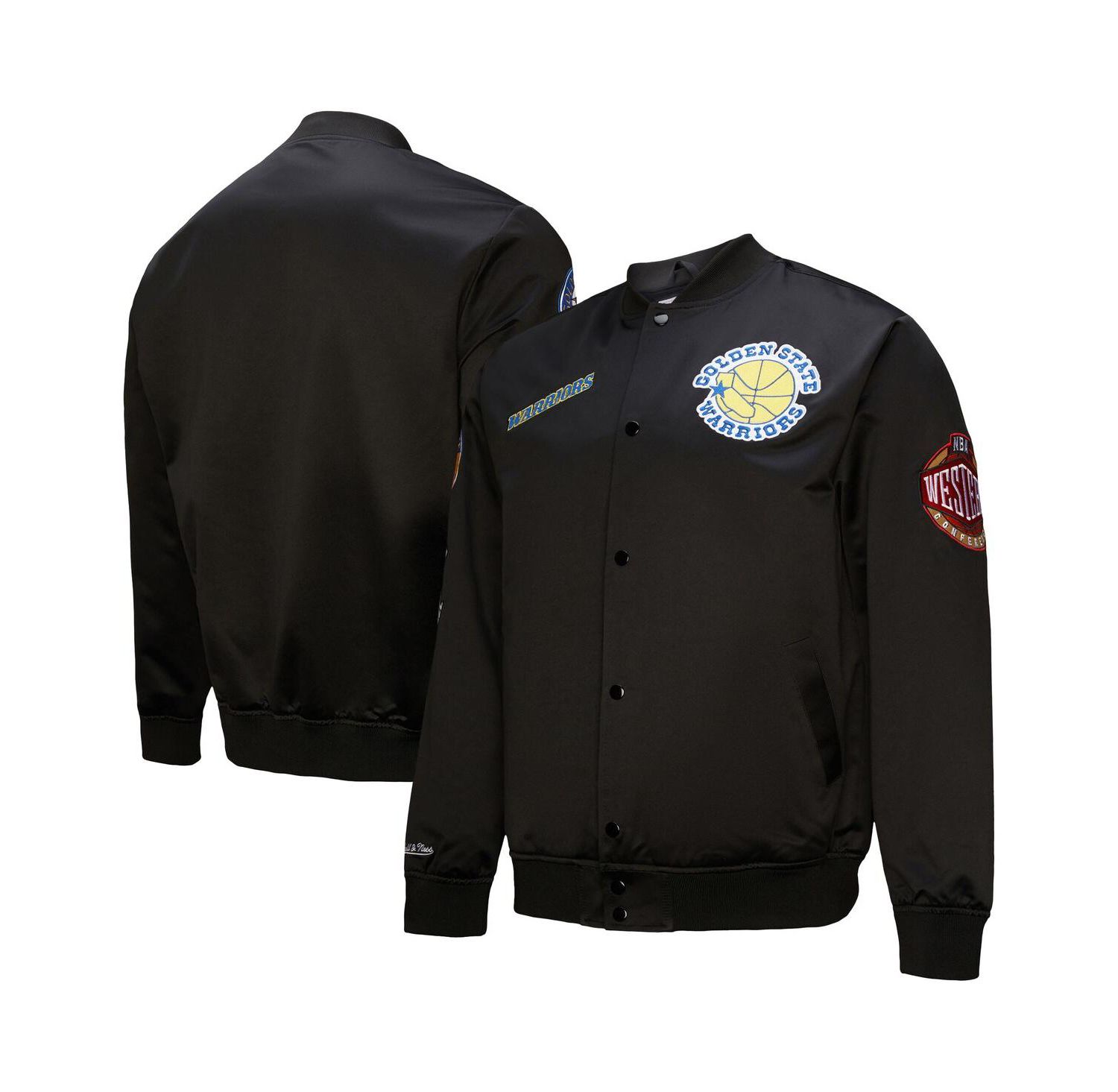 Men's Black Golden State Warriors Blackout Collection Vintage Full-Snap Satin Jacket