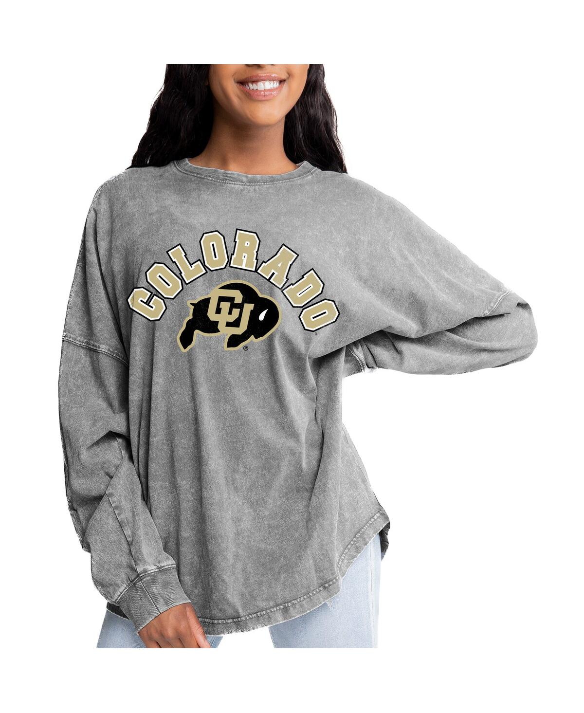 Women's Gray Colorado Buffaloes Faded Wash Pullover Sweatshirt - Gray