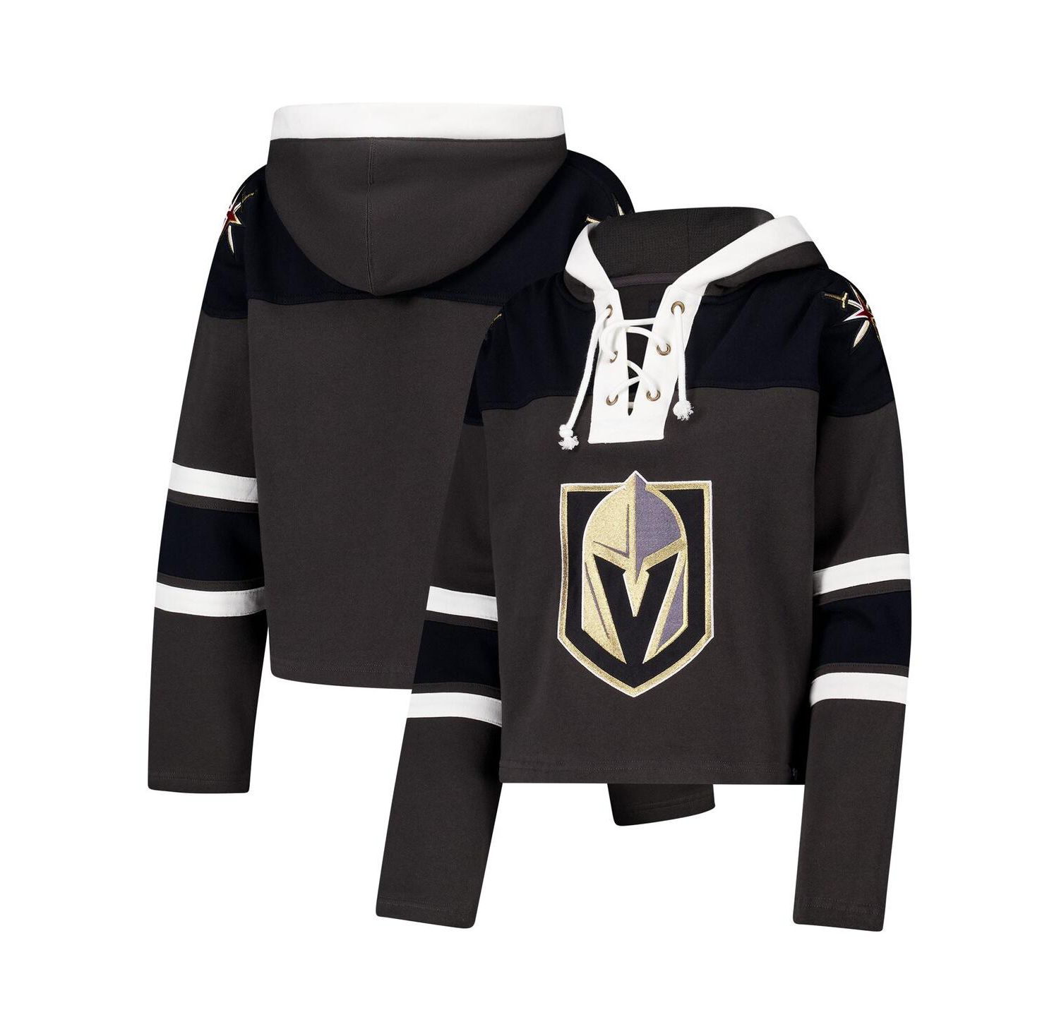 Women's Charcoal Vegas Golden Knights Cropped Superior Lacer Pullover Hoodie
