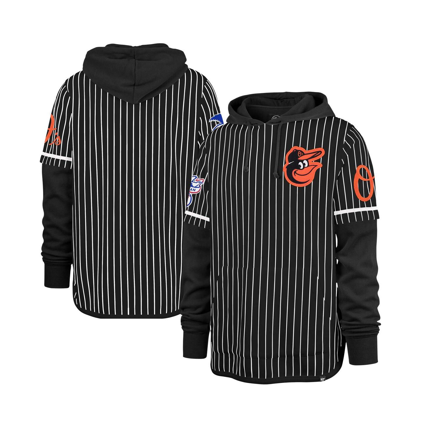 Мужское худи '47 Brand Black Baltimore Orioles Pinstripe Double Header Pullover — фото 1