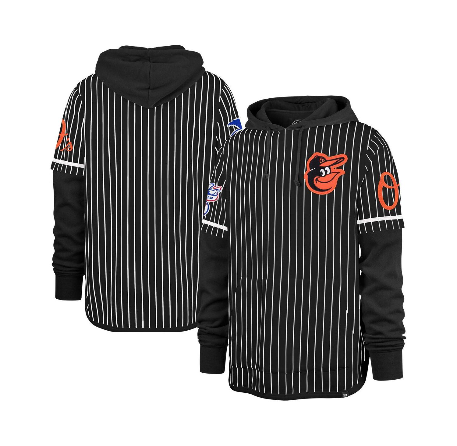 Men's Black Baltimore Orioles Pinstripe Double Header Pullover Hoodie