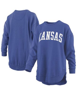 Pressbox - Women's  Royal Kansas Jayhawks Melange Poncho Vintage Fleece Long Sleeve Pullover Sweatshirt